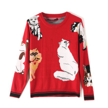 Latest Design Pattern Jacquard Knitwear Custom Knitted Cat Vintage Style Sweater